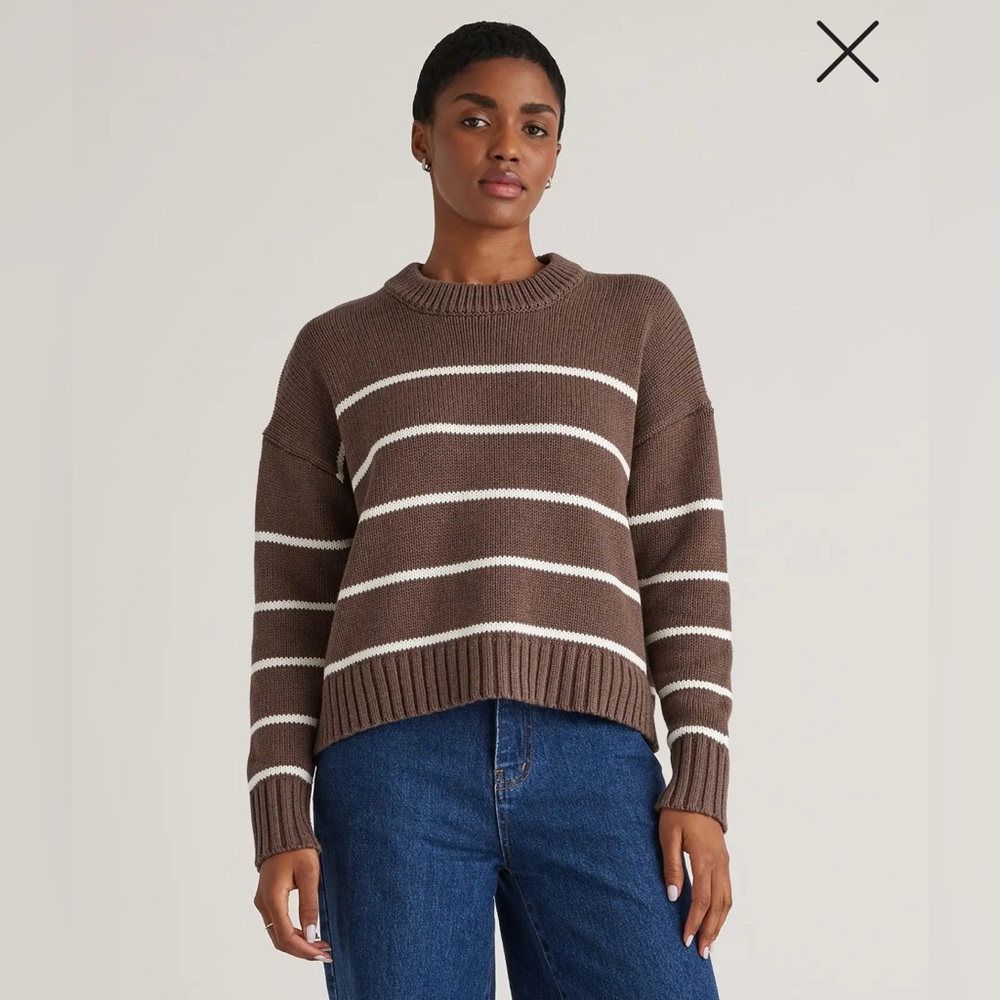 Quince Brown and White Striped Sweater